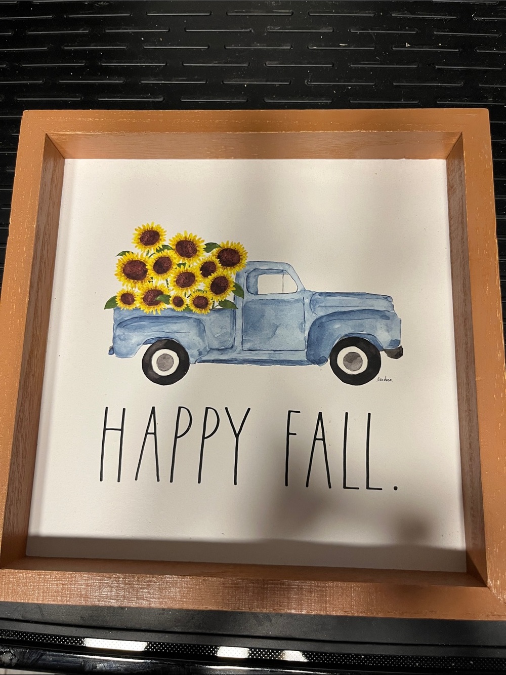 Rae Dunn Blue Vintage Truck Wall Art with Sunflowers - "Happy Fall"